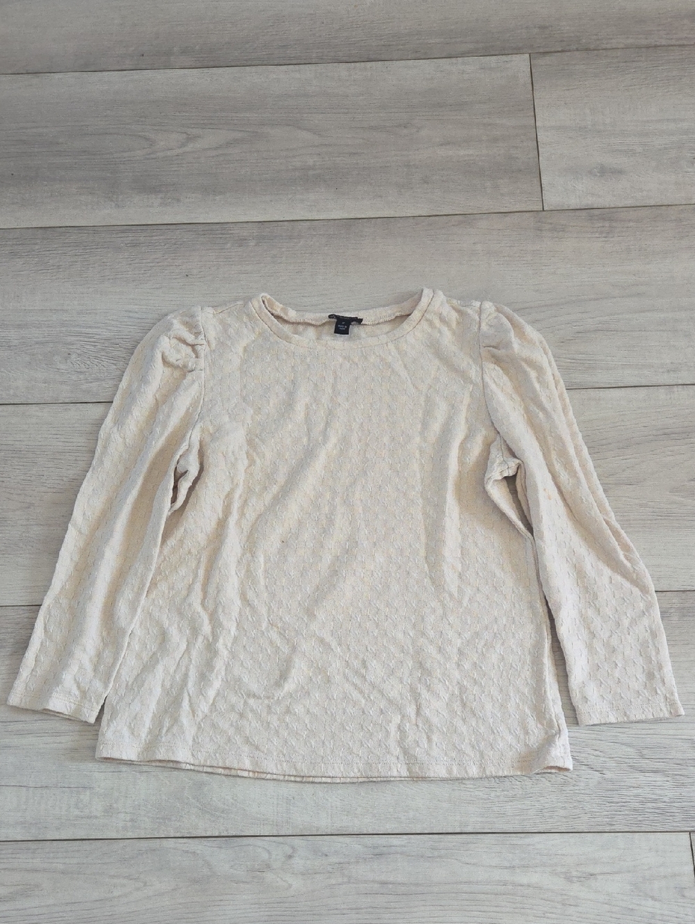Ann Taylor Cream Textured Long-Sleeve Top with Puff Shoulders